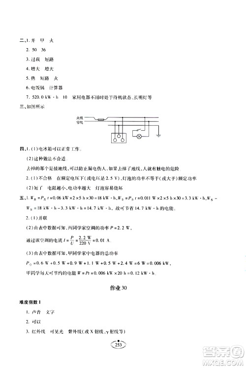 河北少年儿童出版社2020世超金典作业物理九年级全一册人教版答案