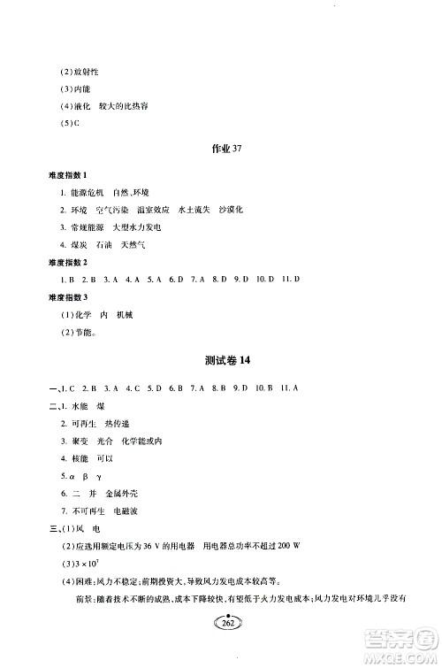 河北少年儿童出版社2020世超金典作业物理九年级全一册人教版答案