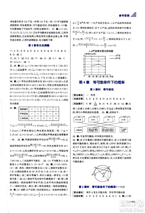 江苏凤凰美术出版社2020创新课时作业数学九年级上册新课标江苏版答案