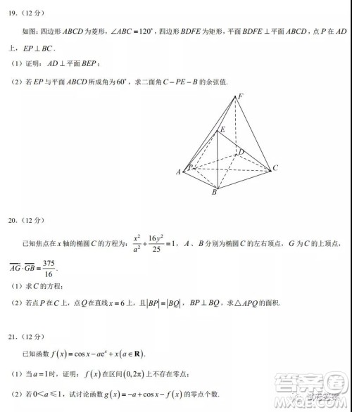 红河州2021届高中毕业生第一次复习统一检测理科数学试题及答案