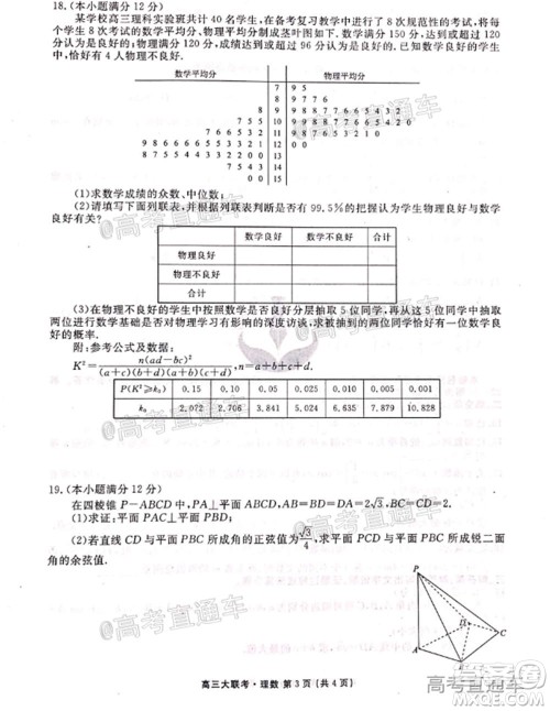 2021届四省名校高三第二次大联考理科数学试题及答案