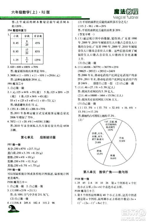 2020魔法教程数学六年级上册RJ人教版精解版答案