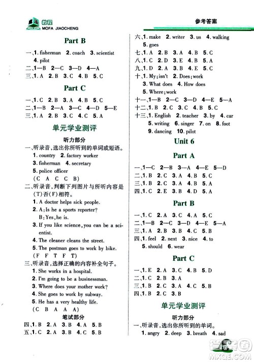 2020魔法教程英语六年级上册RJ人教版精解版答案 2020魔法教程英语六年级上册RJ人教版精解版答案