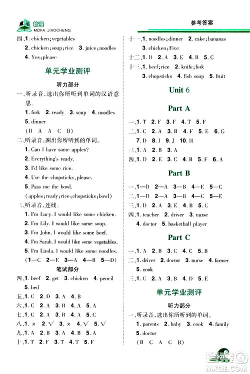 2020魔法教程英语四年级上册RJ人教版精解版答案