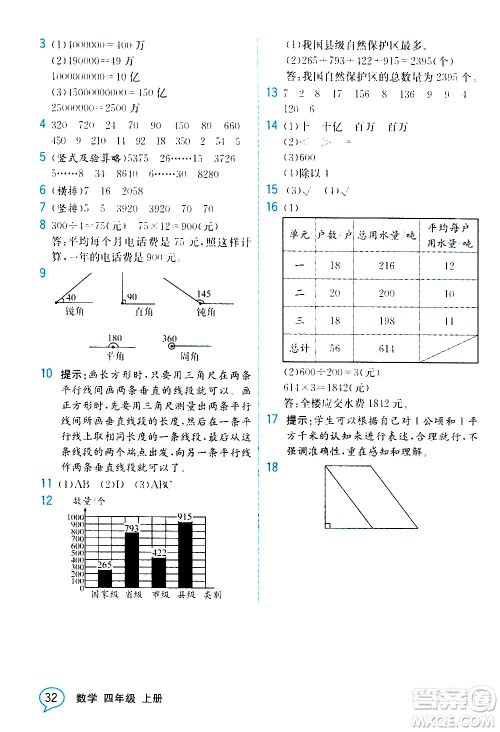 人民教育出版社2020教材解读数学四年级上册人教版答案