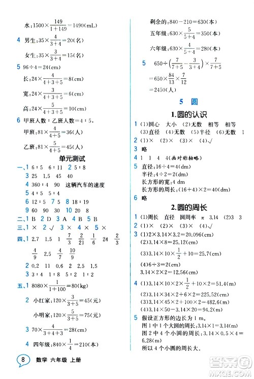 人民教育出版社2020教材解读数学六年级上册人教版答案