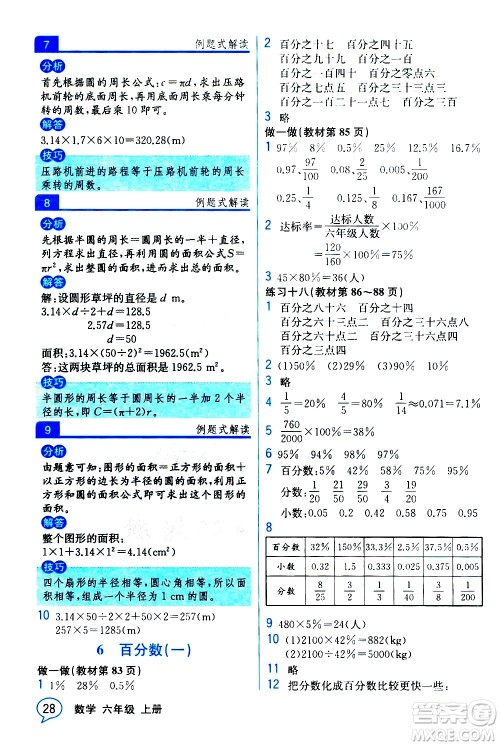 人民教育出版社2020教材解读数学六年级上册人教版答案