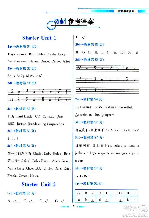 人民教育出版社2020教材解读英语七年级上册人教版答案