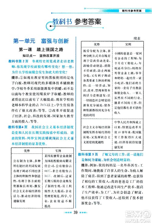 人民教育出版社2020教材解读道德与法治九年级上册统编版答案