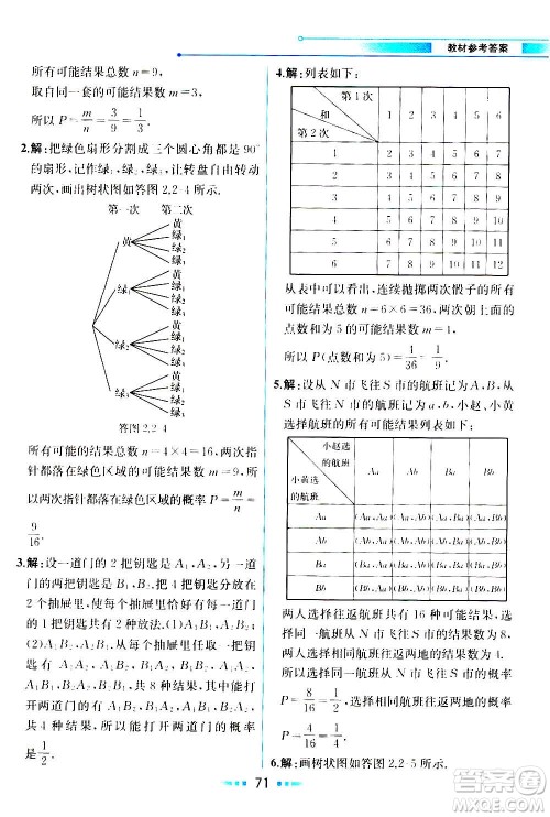 人民教育出版社2020教材解读数学九年级上册ZJ浙教版答案