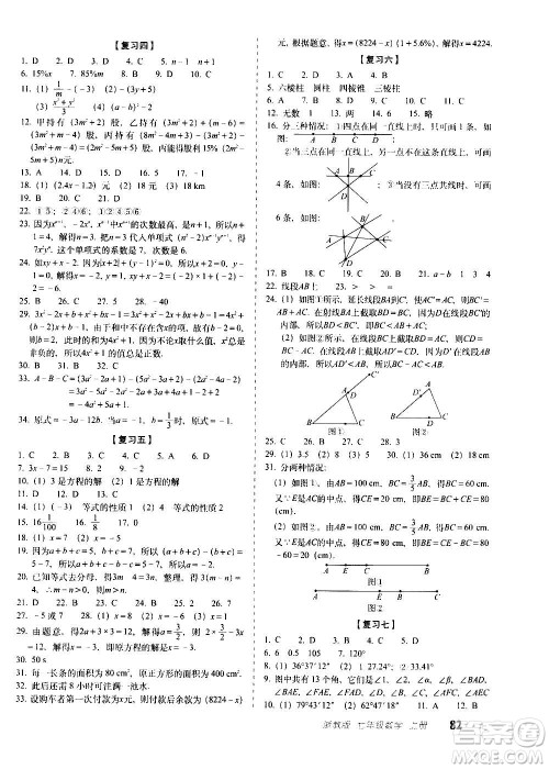 2020秋聚能闯关100分期末复习冲刺卷七年级上册数学浙教版答案