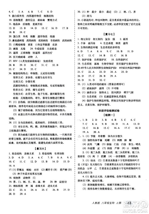 2020秋聚能闯关100分期末复习冲刺卷八年级上册生物人教版答案 2020秋聚能闯关100分期末复习冲刺卷八年级上册生物人教版答案