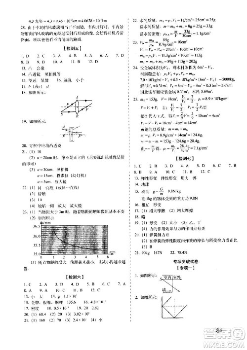 2020秋聚能闯关100分期末复习冲刺卷八年级上册物理沪科版答案 2020秋聚能闯关100分期末复习冲刺卷八年级上册物理沪科版答案