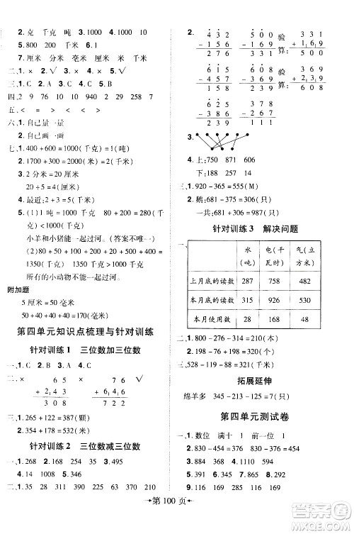 2020年无敌卷王三年级上册数学RJ人教版答案