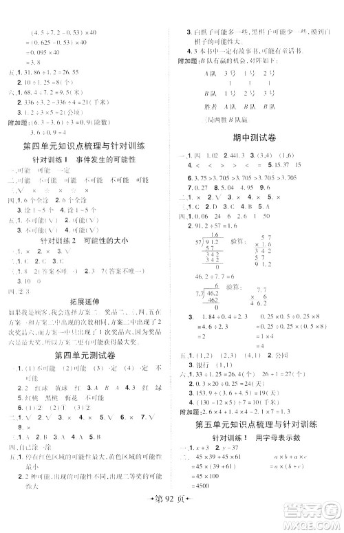 2020年无敌卷王五年级上册数学RJ人教版答案 2020年无敌卷王五年级上册数学RJ人教版答案