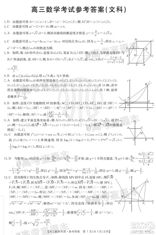 2021届吉林金太阳高三12月联考文科数学试题及答案