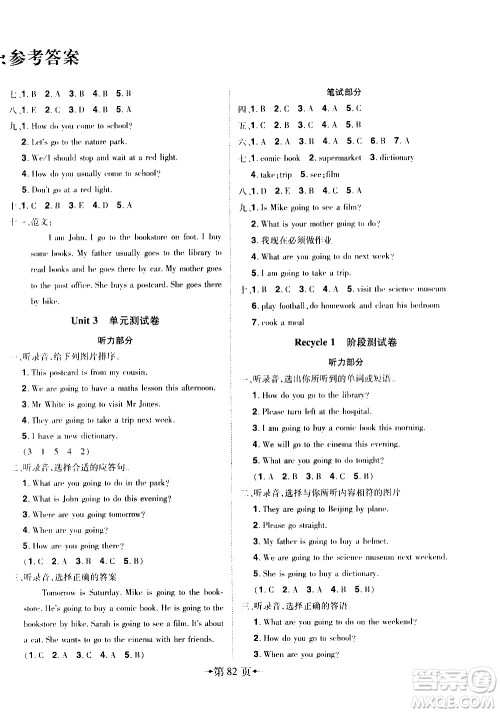 2020年无敌卷王六年级上册英语RJ人教版答案