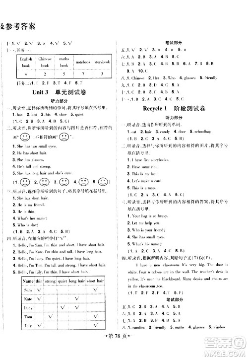 2020年无敌卷王四年级上册英语RJ人教版答案