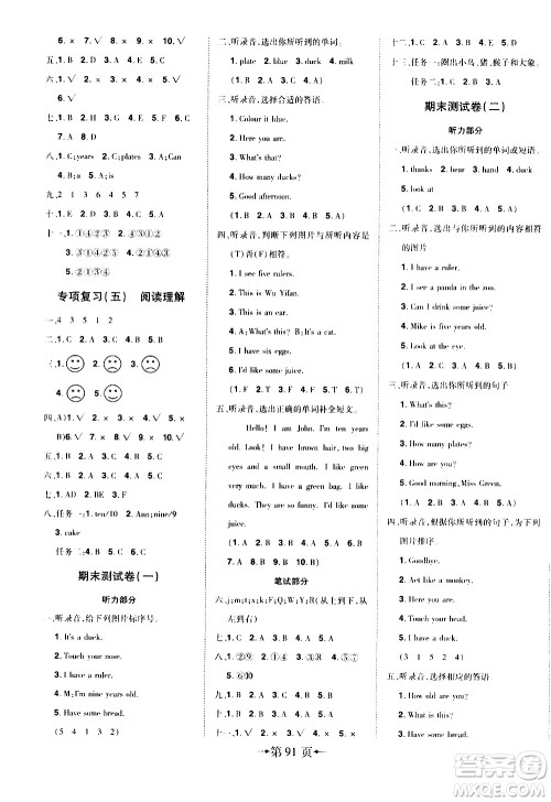 2020年无敌卷王三年级上册英语RJ人教版答案 2020年无敌卷王三年级上册英语RJ人教版答案