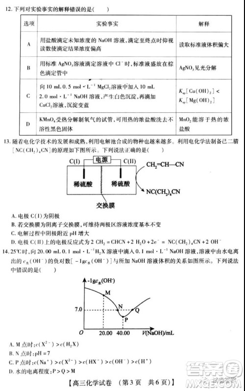 非凡吉创2020-2021学年高三年级12月大联考化学答案 非凡吉创2020-2021学年高三年级12月大联考化学答案