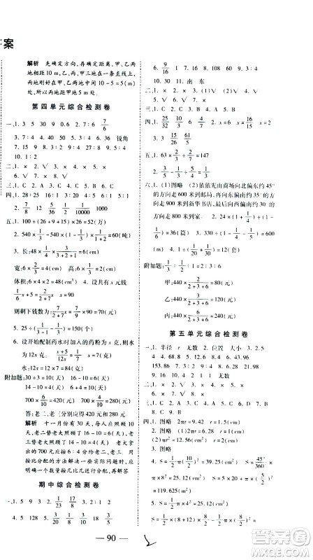 ​2020名师优题小学系列卷数学六年级上册RJ人教版答案