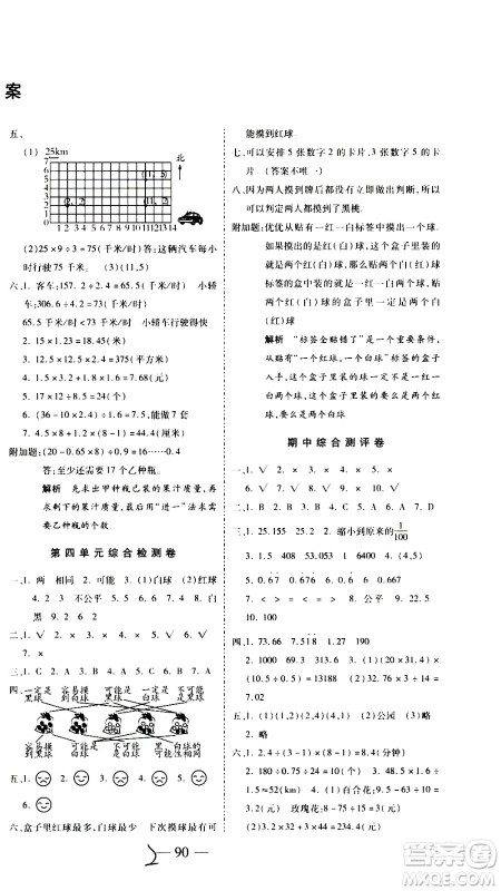 2020名师优题小学系列卷数学五年级上册RJ人教版答案