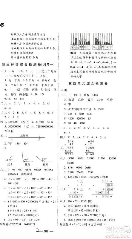 2020名师优题小学系列卷数学四年级上册RJ人教版答案