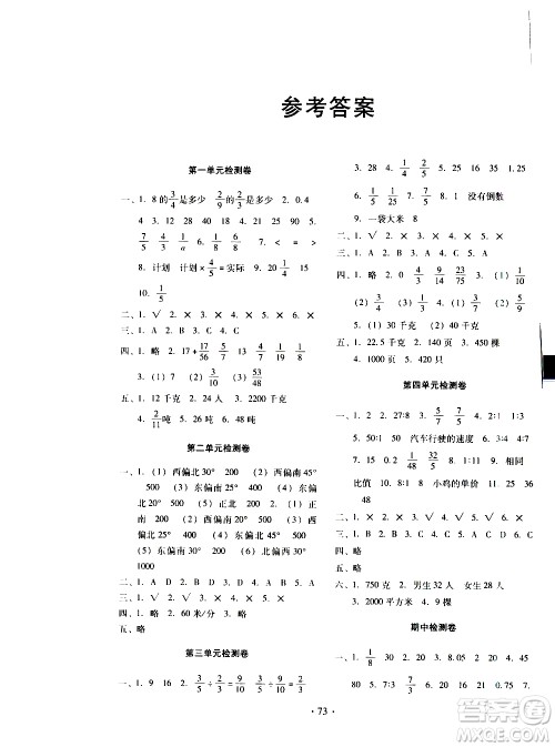 云南教育出版社2020一线名师提优试卷数学六年级上册人教版答案