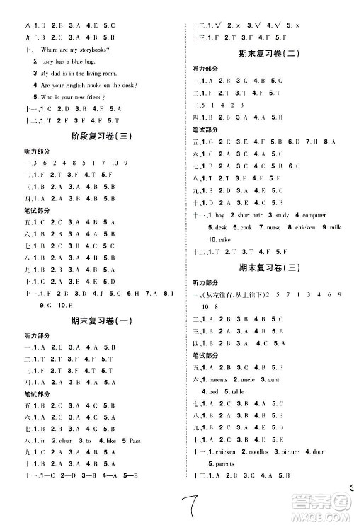 2020魔力一卷通小学期末冲刺100分英语四年级上册RJ人教版答案