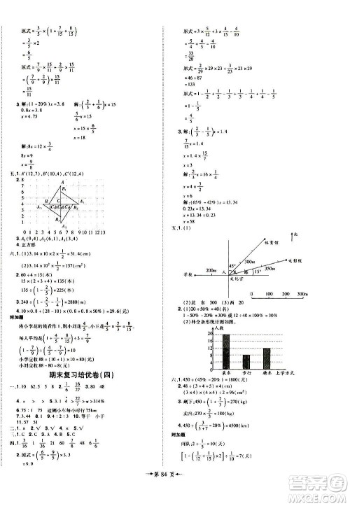 2020魔力一卷通小学期末冲刺100分数学六年级上册RJ人教版答案