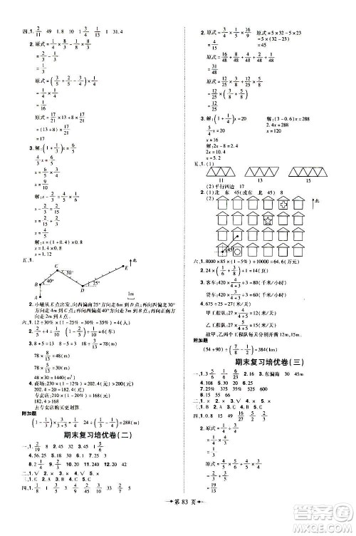 2020魔力一卷通小学期末冲刺100分数学六年级上册RJ人教版答案