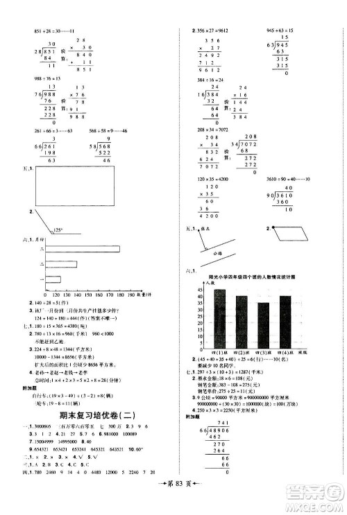 2020魔力一卷通小学期末冲刺100分数学四年级上册RJ人教版答案