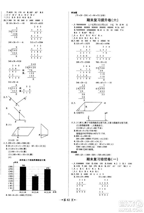 2020魔力一卷通小学期末冲刺100分数学四年级上册RJ人教版答案
