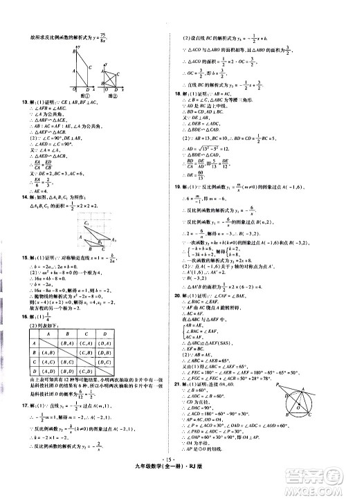 2020魔力一卷通数学九年级全一册RJ人教版答案