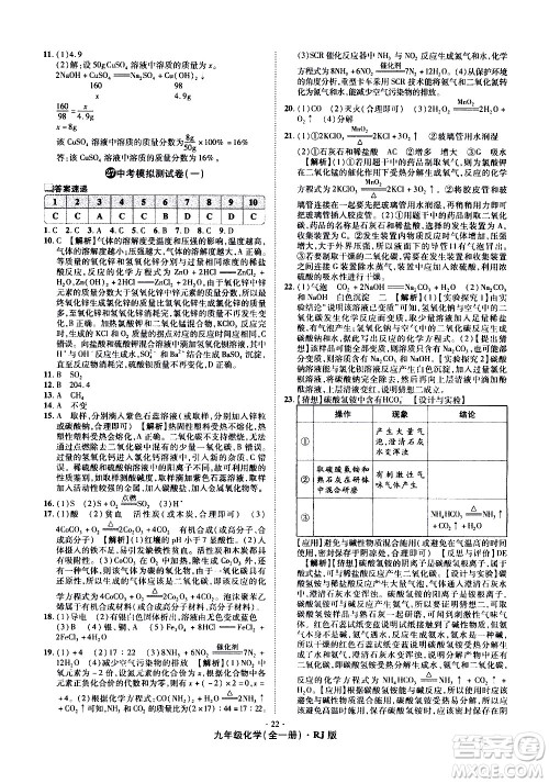 2020魔力一卷通化学九年级全一册RJ人教版答案