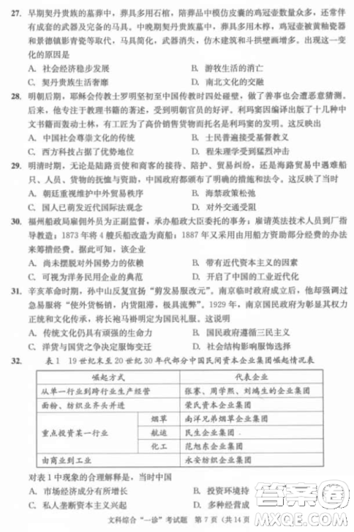 成都市2018级高中毕业班第一次诊断性检测文科综合试题及答案