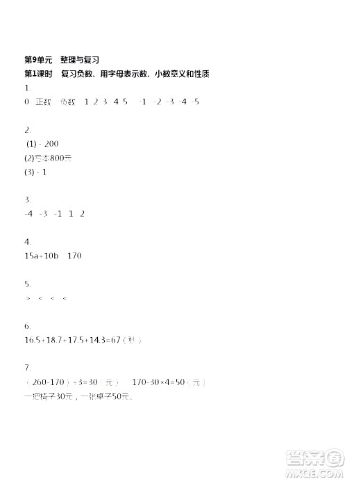 江苏人民出版社2020伴你学数学五年级上册苏教版答案