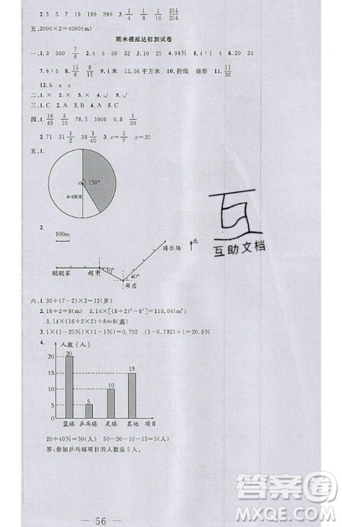 2020好题好卷天天练六年级上册数学人教版答案