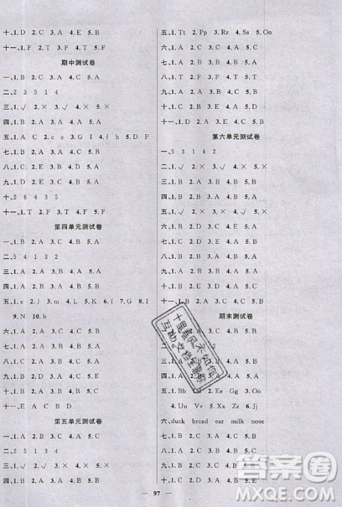 2020年智慧树同步讲练测英语三年级上册PEP人教版参考答案