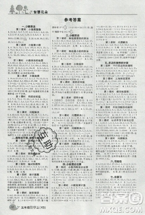 天津科学技术出版社2020年智慧花朵数学五年级上册西师大版答案