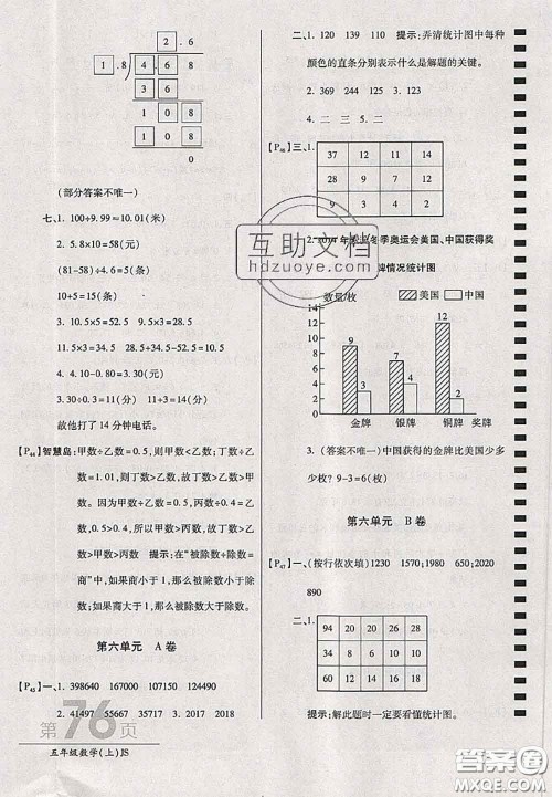 开明出版社2020年万向思维最新AB卷五年级数学上册江苏版答案