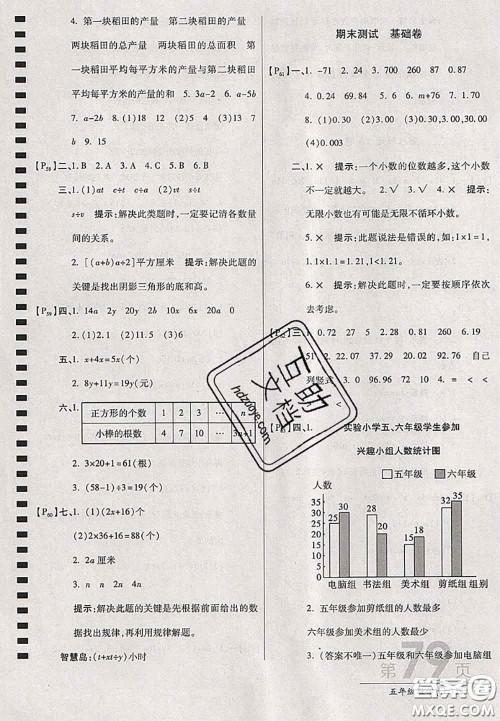 开明出版社2020年万向思维最新AB卷五年级数学上册江苏版答案