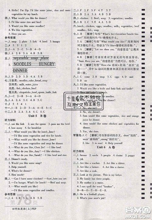 开明出版社2020年万向思维最新AB卷四年级英语上册人教版三起答案 开明出版社2020年万向思维最新AB卷四年级英语上册人教版三起答案