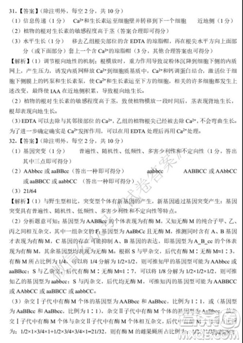 中原名校2020-2021学年上期第四次精英联赛理科综合试题及答案