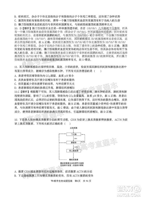 T8联考新八校2021届高三第一次联考生物试题及答案