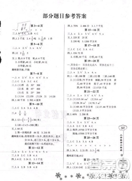 河南电子音像出版社2021新思维寒假作业小学数学六年级人教版答案