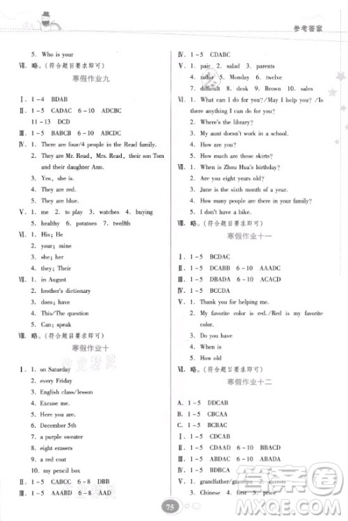 贵州人民出版社2021寒假作业英语七年级人教版答案