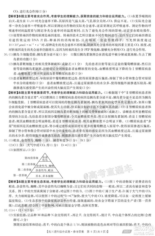 2021金太阳百万联考全国一卷1月联考理科综合试题及答案