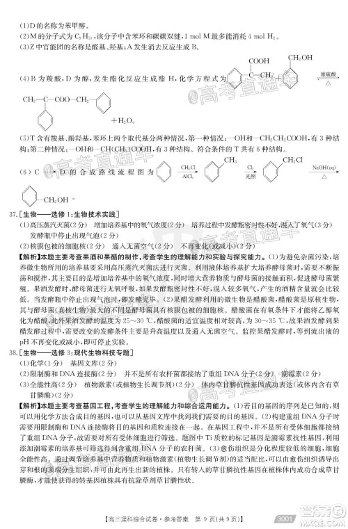 2021金太阳百万联考全国一卷1月联考理科综合试题及答案