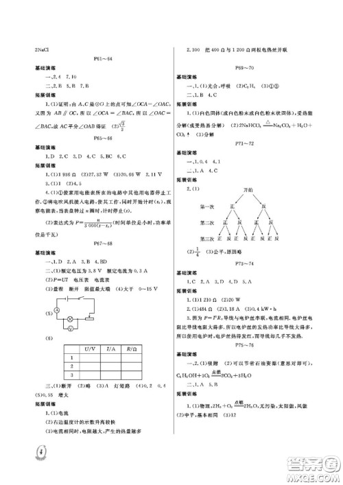 大连理工大学出版社2021假期伙伴寒假作业九年级理科综合北师大版答案